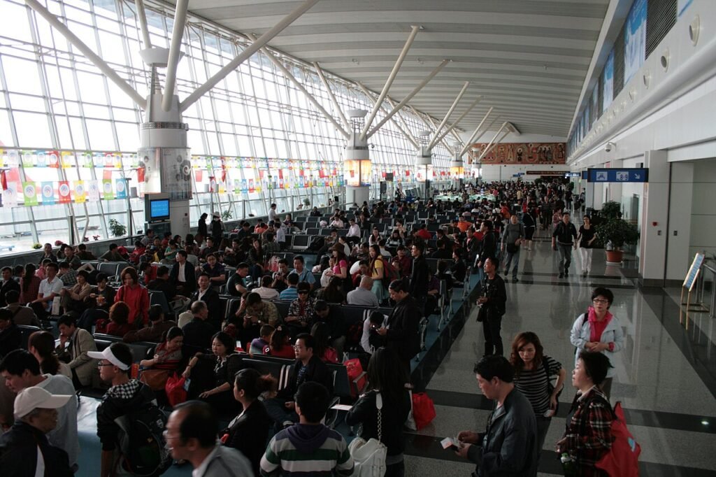 Departure hall at an international airport
