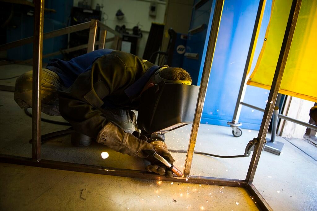 Welding work throwing sparks on a construction project